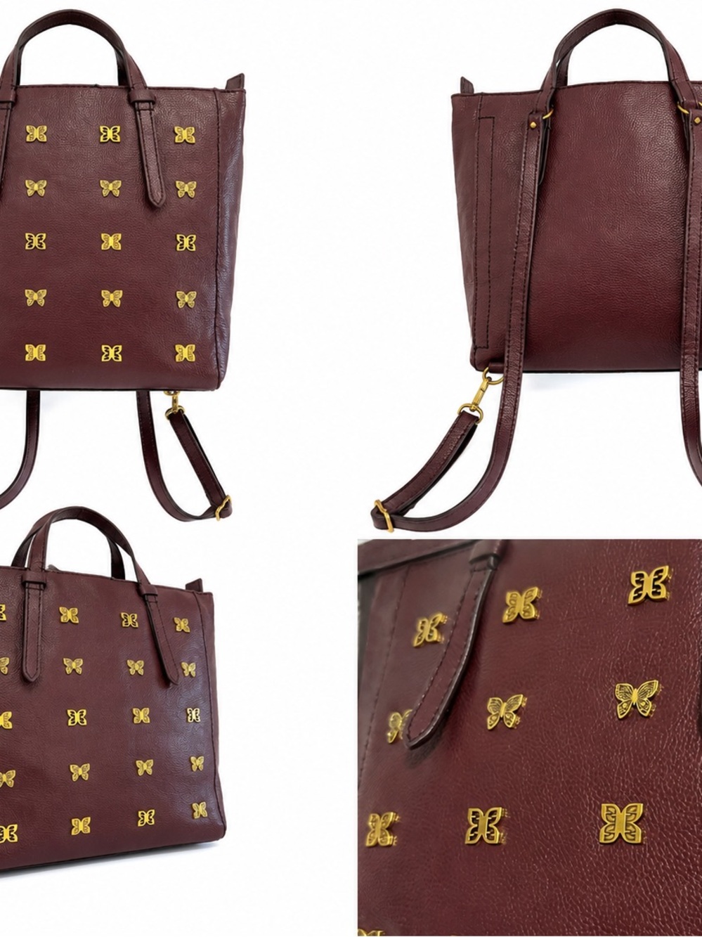 Fossil Burgundy Pebbled Leather Butterfly Stud Convertible Backpack - Picture 2 of 4